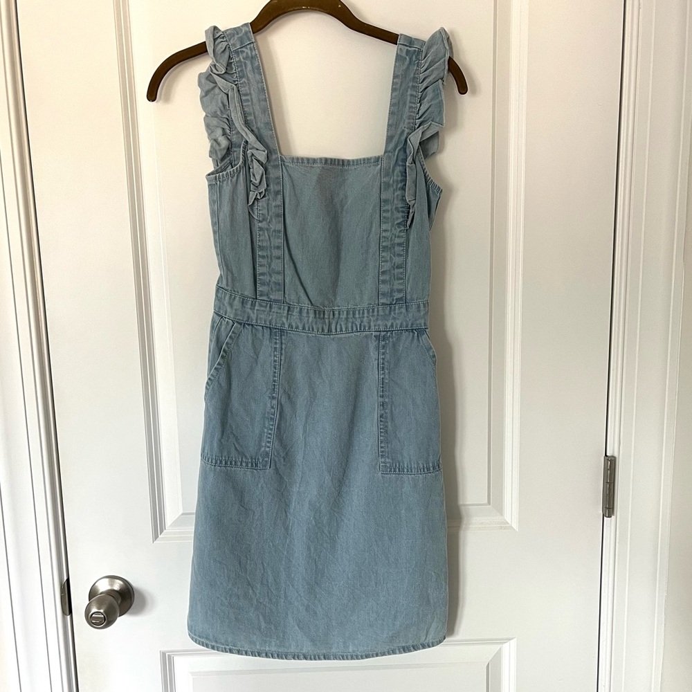 Japna Ruffled Sleeve Denim Chambray Mini Dress with Pockets - Size XS - Picture 2 of 6